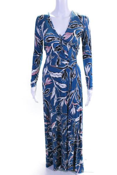Yumi Kim Womens Graphic Print Long Sleeve Wrapped Tied Maxi Dress Blue Size S