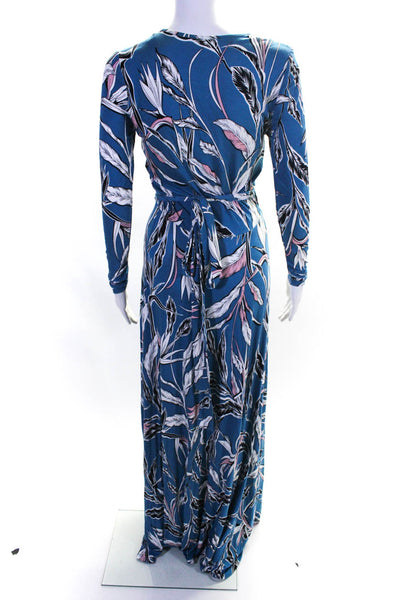 Yumi Kim Womens Graphic Print Long Sleeve Wrapped Tied Maxi Dress Blue Size S