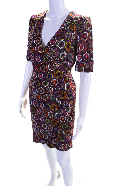 Trina Turk Womens Geometric Spotted Wrapped V-Neck Tied Sheath Dress Pink Size 0