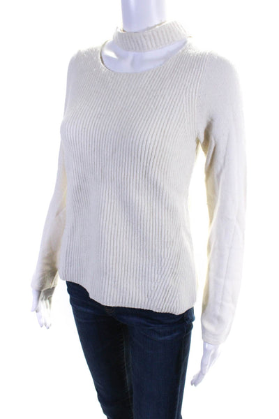 Fate By LFD Womens Ribbed Knit Cut Out Choker Sweatshirt White Wool Size Medium