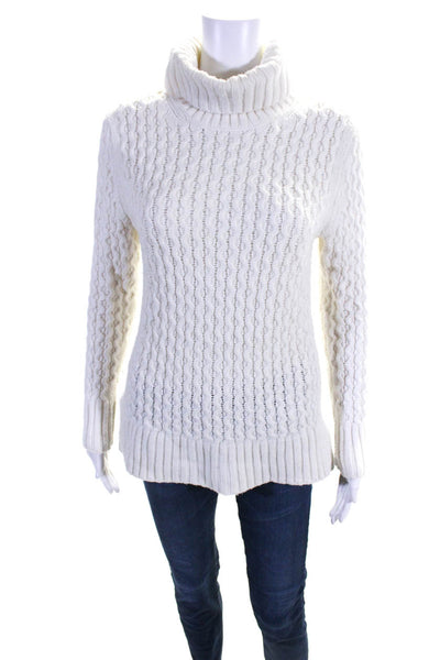 J Crew Womens Pullover Cable Knit Turtleneck Sweatshirt White Cotton Size Small