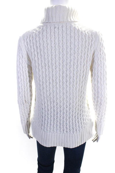 J Crew Womens Pullover Cable Knit Turtleneck Sweatshirt White Cotton Size Small