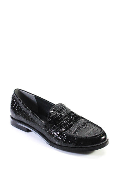 MARC FISHER LTD Womens Patent Croc Embossed Leather Halli Loafers Black Size 9.5