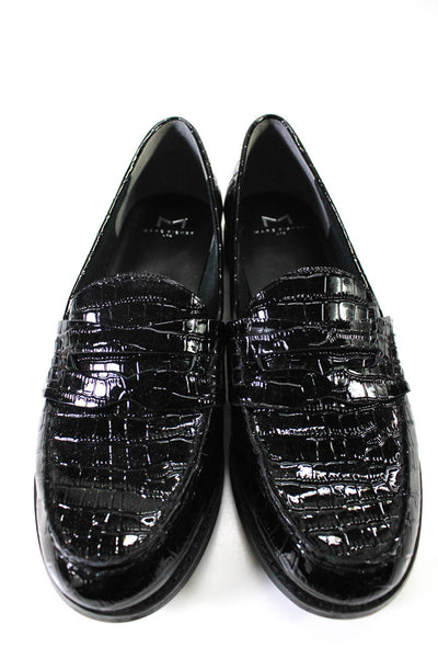 MARC FISHER LTD Womens Patent Croc Embossed Leather Halli Loafers Black Size 9.5