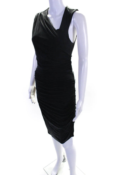 Helmut Womens Sleeveless V Neck Ruched Sheath Dress Gray Size Medium