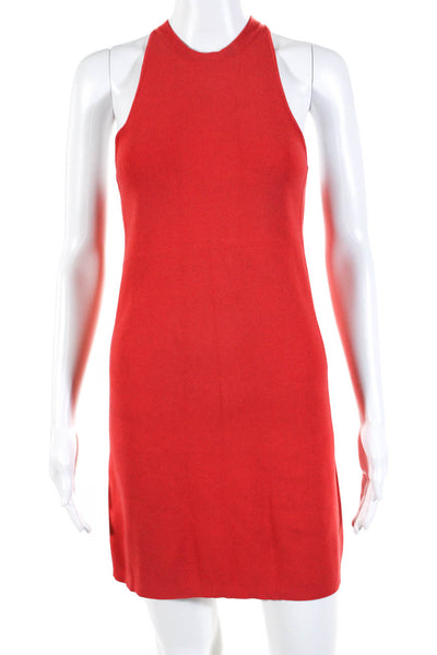 Theory Womens Knit Sleeveless Crew Neck Bodycon Knee Length Dress Coral Size P