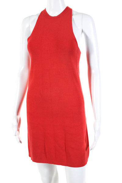 Theory Womens Knit Sleeveless Crew Neck Bodycon Knee Length Dress Coral Size P