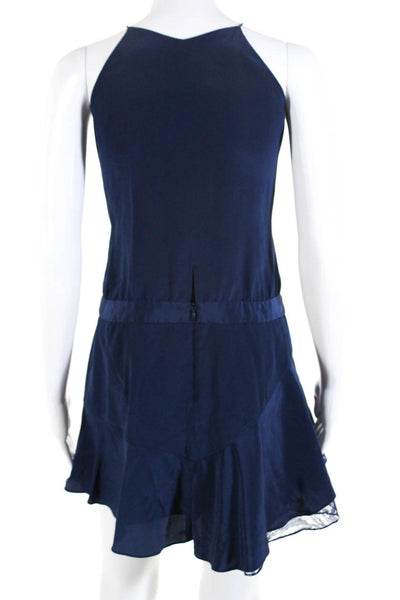 Michelle Mason Womens Silk V-Neck Spaghetti Strap Lace Hem Mini Dress Blue Size4