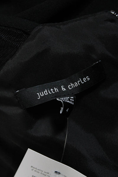 Judith & Charles Womens Solid Sheer Round Neck Sleeveless Sheath Dress Black Siz