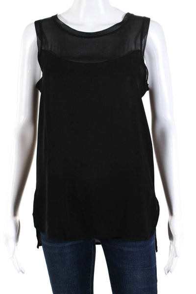 Vince Womens Silk Sheer Trimmed Sleeveless Round Neck Blouse Top Black Size XS