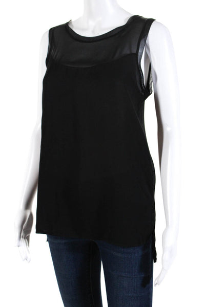 Vince Womens Silk Sheer Trimmed Sleeveless Round Neck Blouse Top Black Size XS