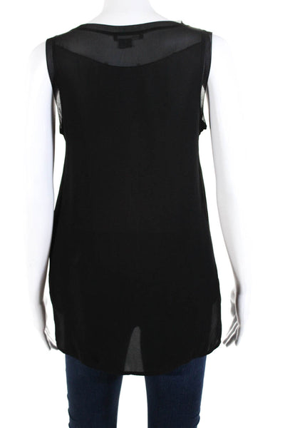 Vince Womens Silk Sheer Trimmed Sleeveless Round Neck Blouse Top Black Size XS