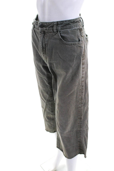 DL1961 Womens High Waist Cropped Wide Leg Capri Jeans Olive Green Size 29