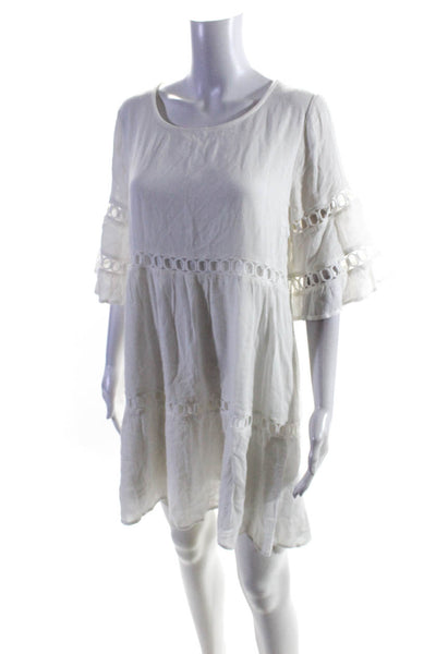 Jodifl Womens Crochet Cut Out Waist Short Sleeves A Line Dress White Size Small