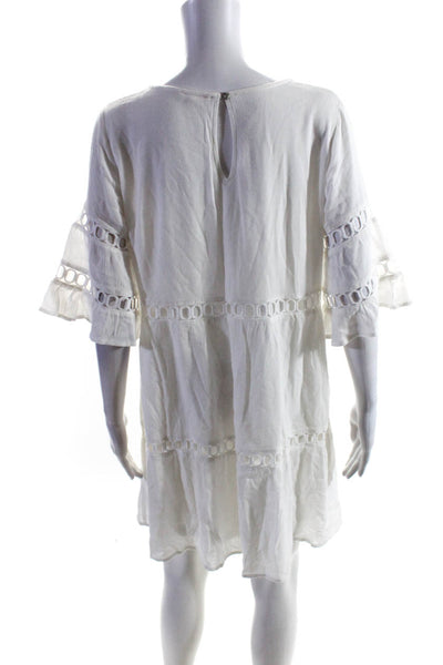 Jodifl Womens Crochet Cut Out Waist Short Sleeves A Line Dress White Size Small