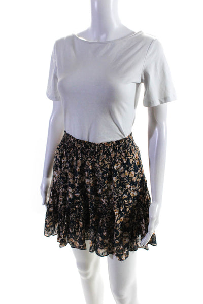 Intermix Womens Silk Floral Print A Line Mini Skirt Navy Blue Beige Size Petite