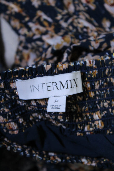 Intermix Womens Silk Floral Print A Line Mini Skirt Navy Blue Beige Size Petite