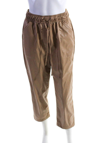 Intermix Womens Faux Leather Drawstring Waist High Waist Pants Beige Size 2