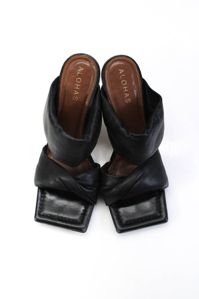 Alohas Women's Square Toe Stiletto Heel Mule Sandals Black Size 36