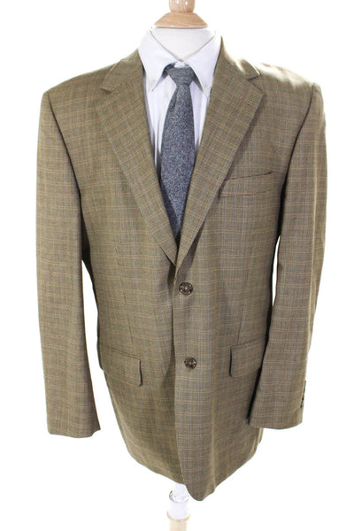 Bellissimo Sartoriale Mens Wool Grid Print Button Up Suit Jacket Beige Size 42R