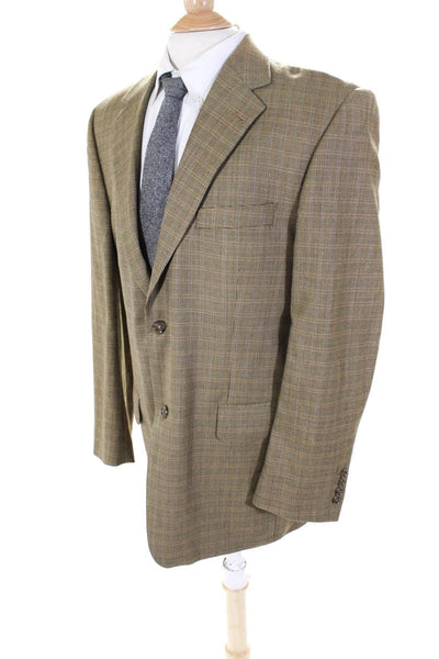 Bellissimo Sartoriale Mens Wool Grid Print Button Up Suit Jacket Beige Size 42R