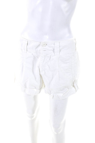 Vince Womens Cuffed Pleated Front Shorts White Cotton Size 4