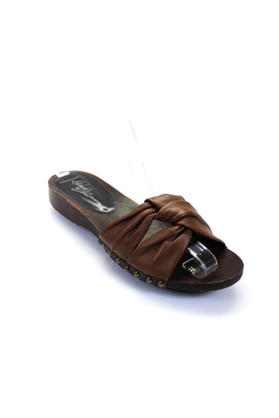 Donald J Pliner Womens Leather Crossed Strap Studded Slides Sandals Brown Size 8