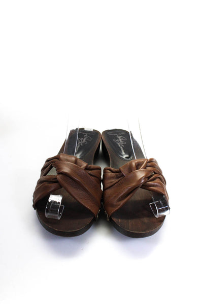 Donald J Pliner Womens Leather Crossed Strap Studded Slides Sandals Brown Size 8