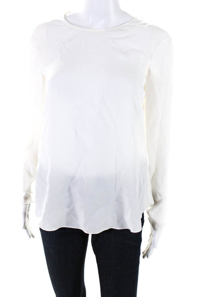 ALC Women's Round Neck Long Sleeves Cutout Back Blouse Off White Size 2