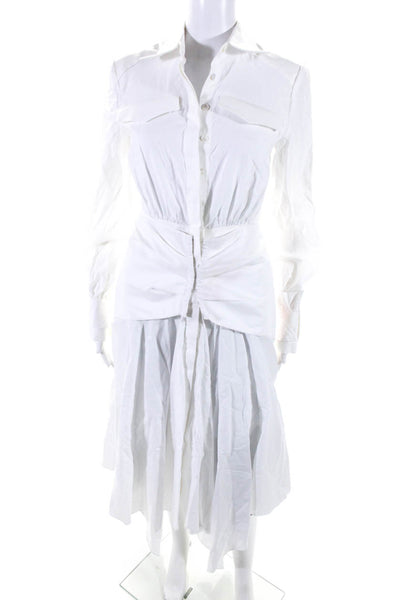Acler Women's Long Sleeves Button Down Asymmetrical Midi Dress White Size 2