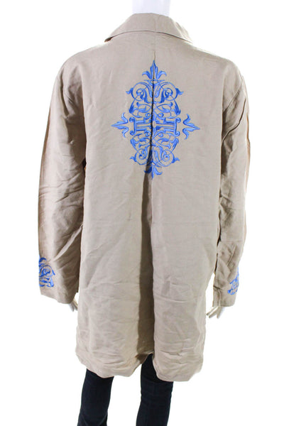 Linea by Louis Dell Olio Womens Embroidered Tunic Shirt Brown Blue Size Large