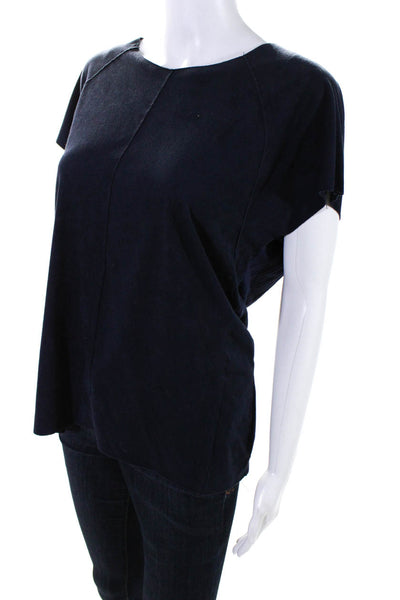 DR2 Womens Short Sleeve Scoop Neck Textured Tee Shirt Navy Blue Size Small