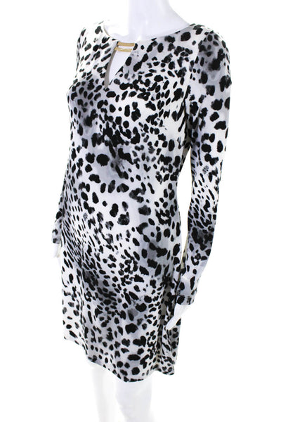 Vince Camuto Womens Back Zip Leopard Printed Sheath Dress White Gray Black 4