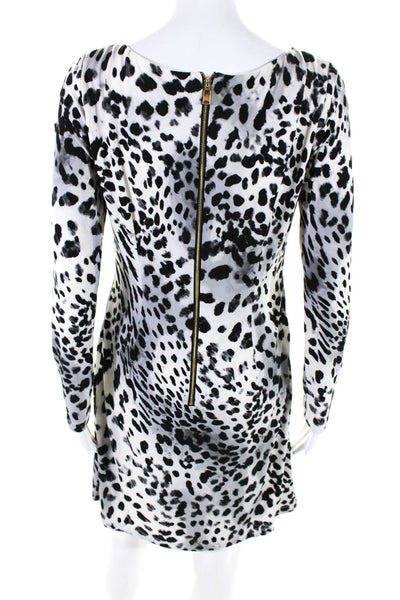 Vince Camuto Womens Back Zip Leopard Printed Sheath Dress White Gray Black 4