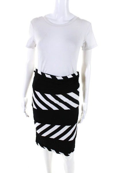 Patricia Field Womens Elastic Waistband Striped Pencil Skirt Black White Size 8