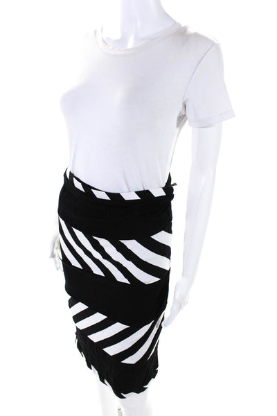 Patricia Field Womens Elastic Waistband Striped Pencil Skirt Black White Size 8