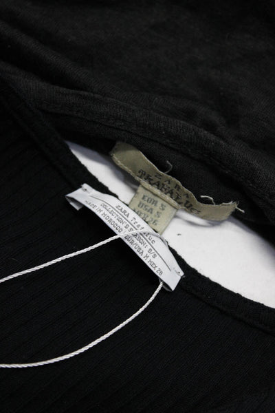 Zara Trafaluc Women's Cotton Short Sleeve Lace Up Blouse Black Size M