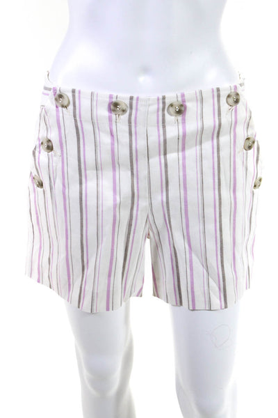 Trina Turk Womens Striped Button High Rise Sailor Shorts White Pink Brown Size 4