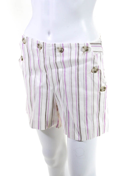 Trina Turk Womens Striped Button High Rise Sailor Shorts White Pink Brown Size 4