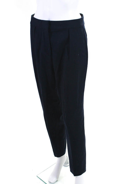 Theory Womens Pleated Front High Rise Slim Fit Tapered Pants Dark Blue Size 4