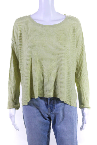 Eileen Fisher Women's Linen Long Sleeve Cropped T-shirt Light Green Size M