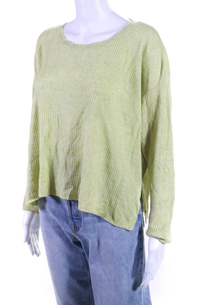 Eileen Fisher Women's Linen Long Sleeve Cropped T-shirt Light Green Size M