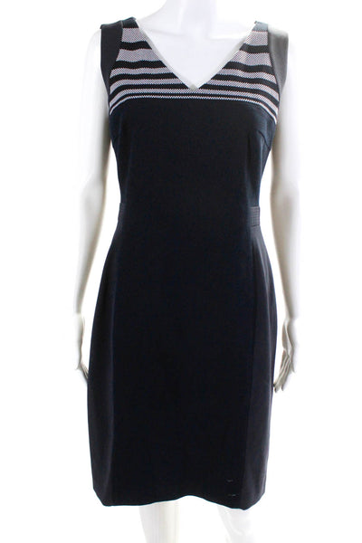 Boss Hugo Boss Womens Cotton Striped Zipped Textured Pencil Dress Navy Size 6