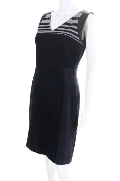 Boss Hugo Boss Womens Cotton Striped Zipped Textured Pencil Dress Navy Size 6