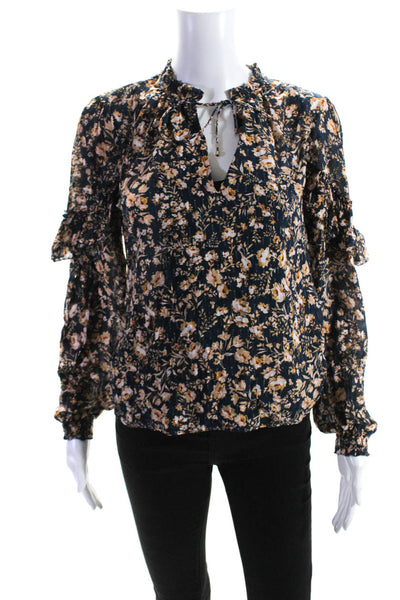 Intermix Women's Round Neck Long Sleeves Ruffle Floral Blouse Size P