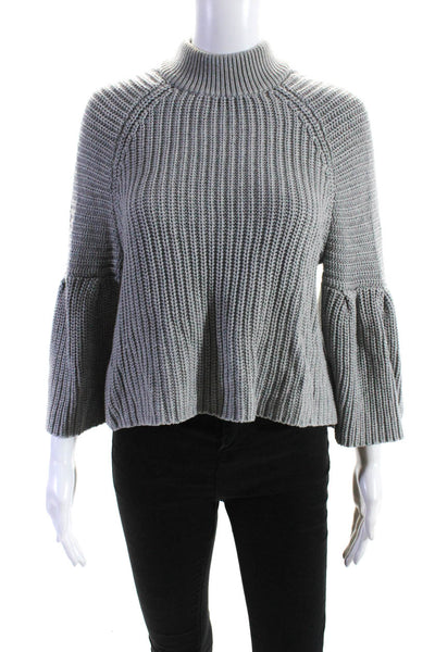 Cotton By Autumn Cashmere Womens Mock Neck Flounce Sleeve Sweater Gray Size XS
