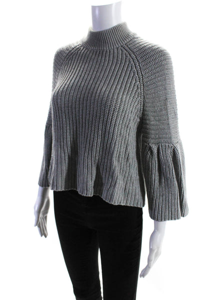 Cotton By Autumn Cashmere Womens Mock Neck Flounce Sleeve Sweater Gray Size XS