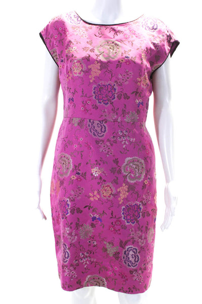 Etro Womens Sleeveless Round Neck Floral Knee Length Pencil Dress Pink Size 46