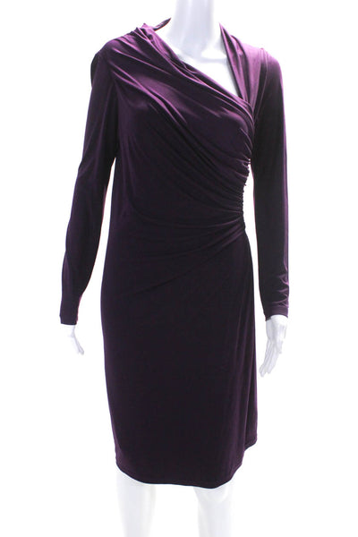 David Meister Women's Long Sleeve Gathered Sheath Dress Purple Size 8