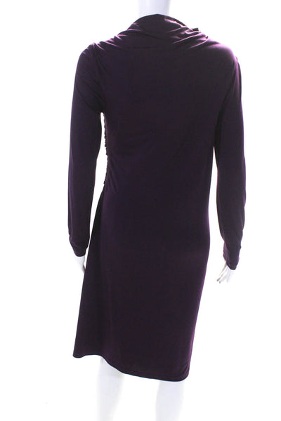 David Meister Women's Long Sleeve Gathered Sheath Dress Purple Size 8
